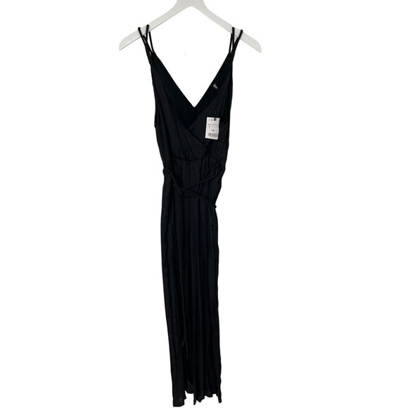 Zara Black Silky V-Neck Jumpsuit With Belt - Picture 8 of 10